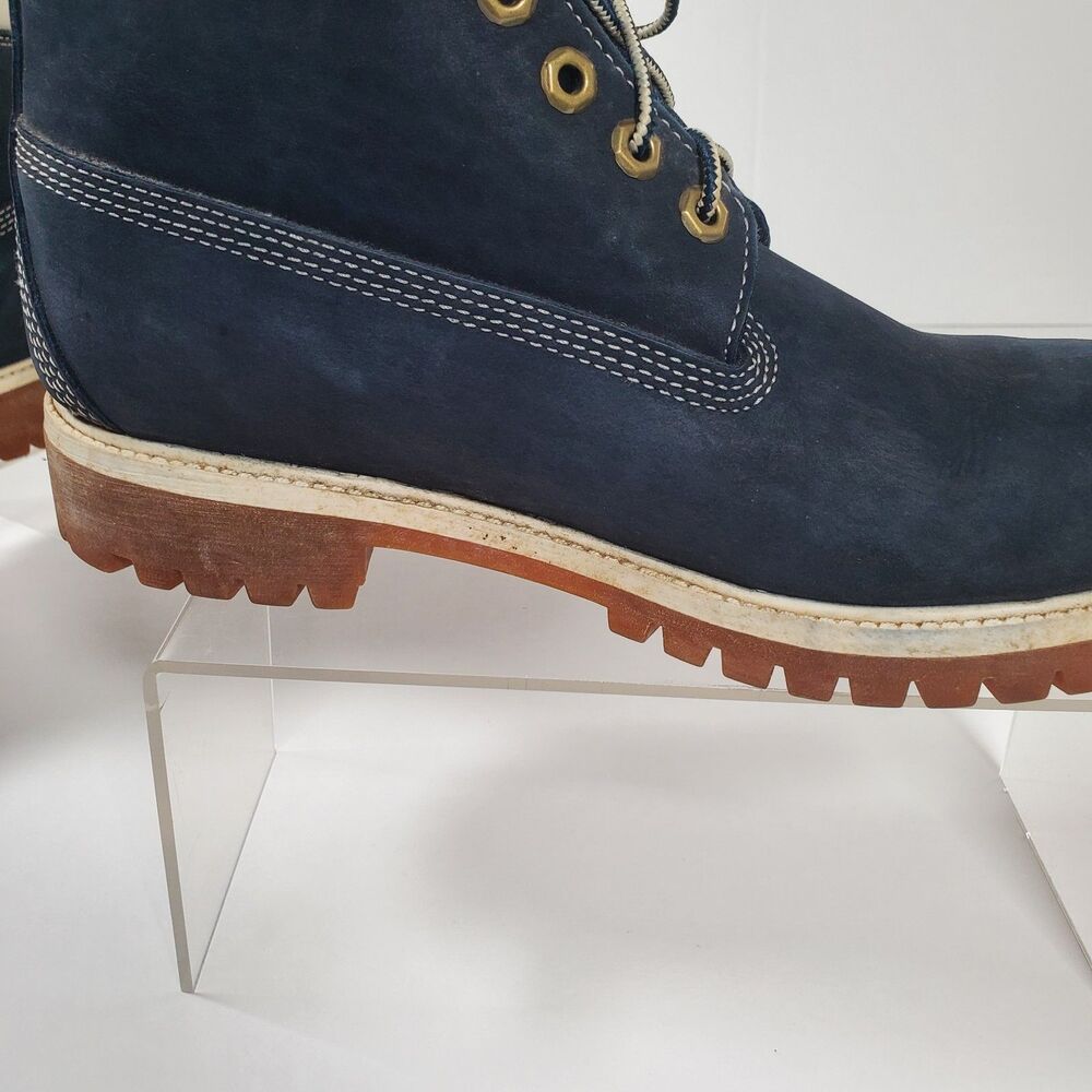 Timberland Men’s Premium 6-Inch Waterproof Boots 8.5M Navy Nubuck White Collar - Picture 8 of 16